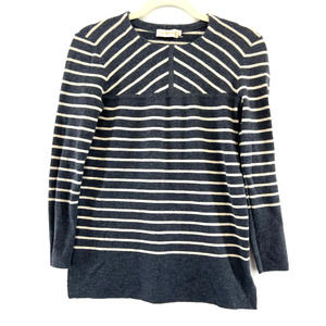 Tory Burch Merino Wool Gray Stripe Seraphina Tunic Sweater Sz Small